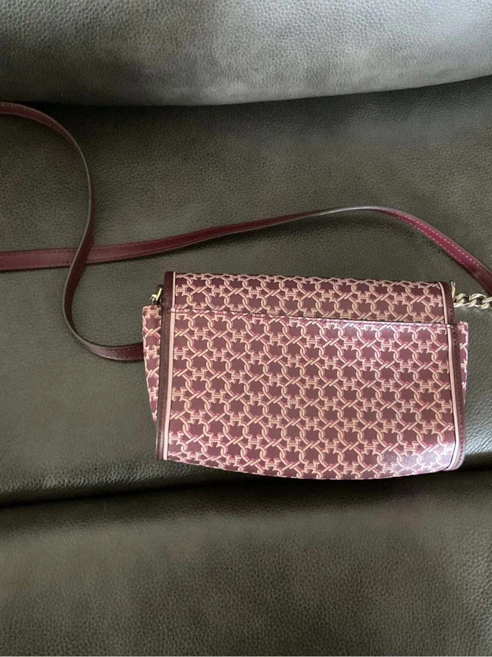 kate spade Burgundy Patterned Crossbody with Chain and Leather Strap